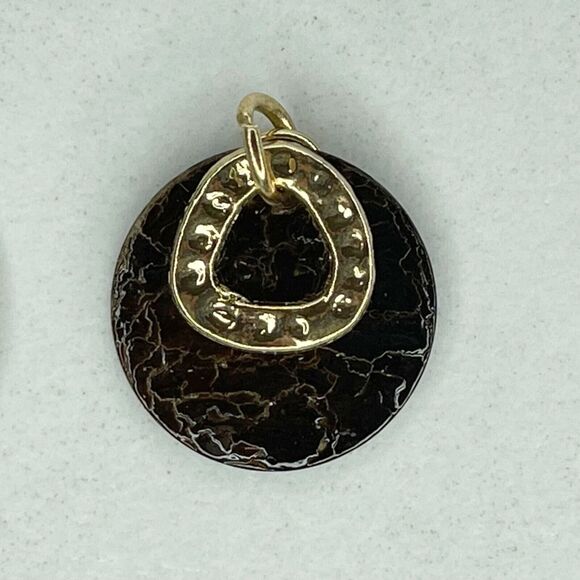 Gold Tone Brown Shell Small Upcycled Pendant - Picture 3 of 5